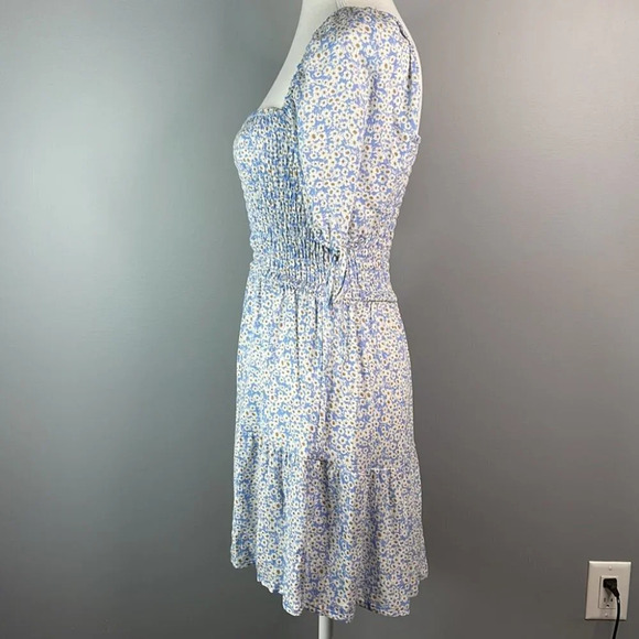 AEROPOSTALE Y2K Floral Mini Dress Blue Tier Off The Shoulder Smock Ditsy S - Picture 5 of 11